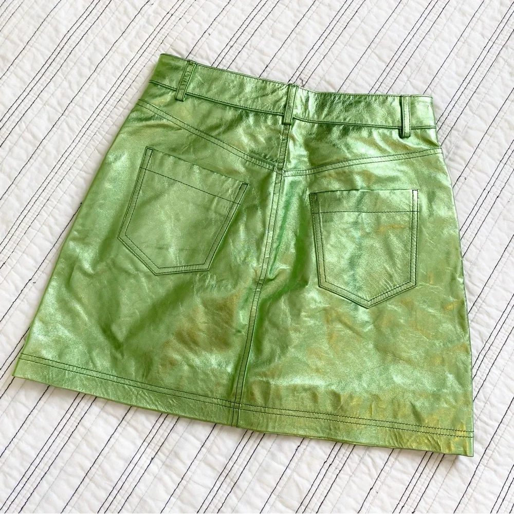 NWT Scotch & Soda Amsterdam 100% Sheep Leather Metallic Mini Skirt Fresh Mint XS
